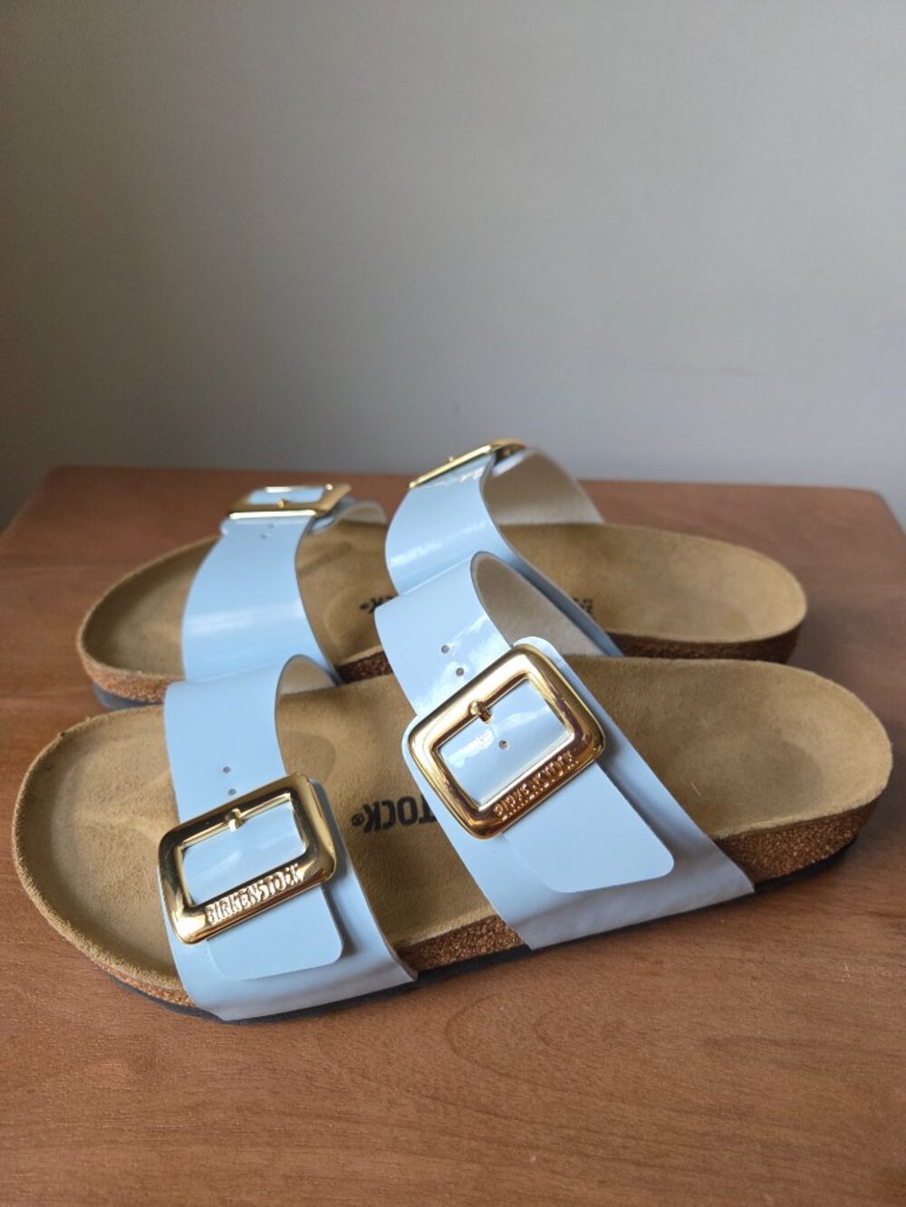 NWOB BIRKENSTOCK BABY BLUE GOLD BIG BUCKLE 2 STRAP SANDALS WOMNS 40 - Picture 4 of 16
